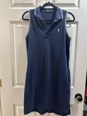 Ralph Lauren Navy Sleeveless Polo Dress with White Trim